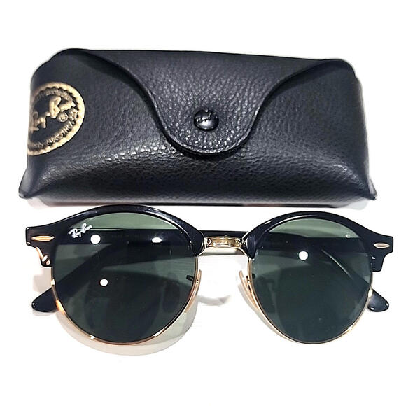 Ray Ban RB4246 901 Black Gold Round Green Unisex Sunglasses 51-19 145 w Case